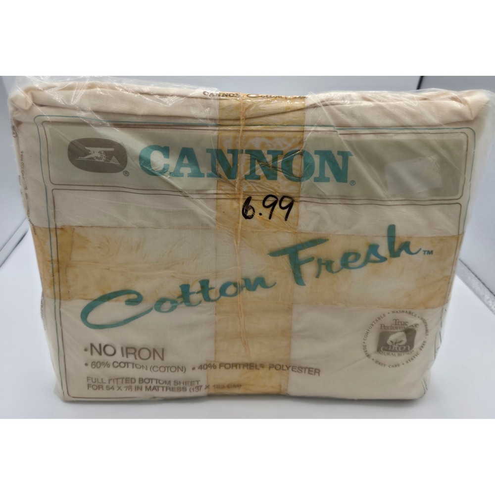 Vintage Cannon Cotton Fresh Full Fitted Bottom Sheet Cream No Iron 54x76 NOS